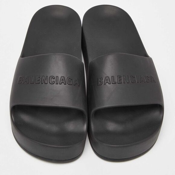 Balenciaga Black Rubber Platform Flat Slides Size 40 - Picture 3 of 4